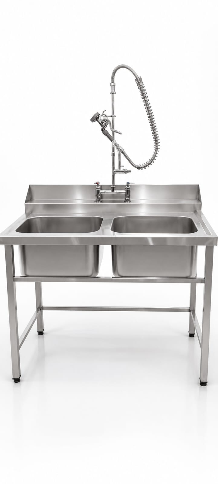 Double sink with pre-rinse shower